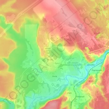 Carte topographique Ukhta, altitude, relief