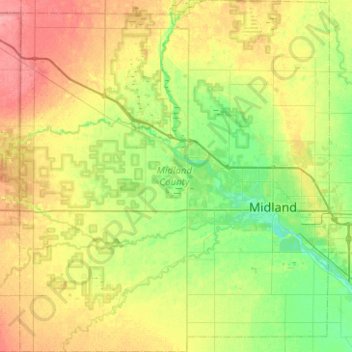 Carte topographique Midland County, altitude, relief