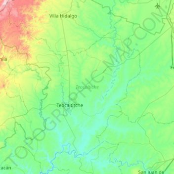 Carte topographique Teocaltiche, altitude, relief