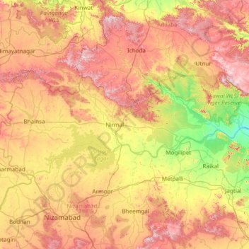 Carte topographique Nirmal, altitude, relief