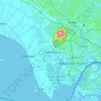 Carte topographique Pontian, altitude, relief