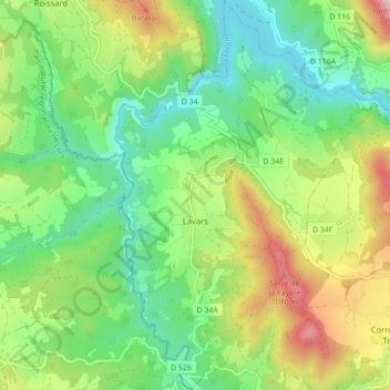 Carte topographique Lavars, altitude, relief