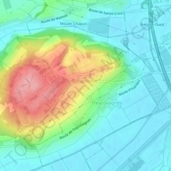 Carte topographique Chamblon, altitude, relief