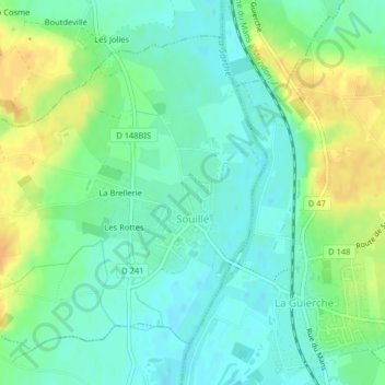 Carte topographique Souillé, altitude, relief