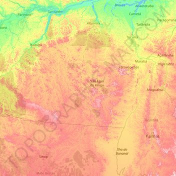 Carte topographique Rio Xingu, altitude, relief