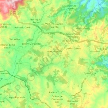 Carte topographique Vargem Grande Paulista, altitude, relief