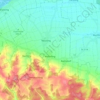 Carte topographique Wallerfing, altitude, relief