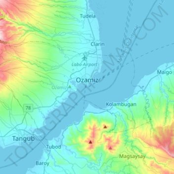 Carte topographique Ozamiz, altitude, relief