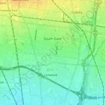 Carte topographique South Gate, altitude, relief