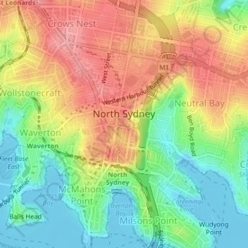 Carte topographique North Sydney, altitude, relief