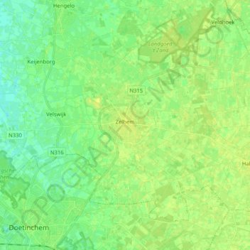 Carte topographique Zelhem, altitude, relief