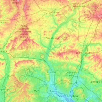 Carte topographique River Test, altitude, relief