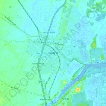 Carte topographique Kaiapoi, altitude, relief