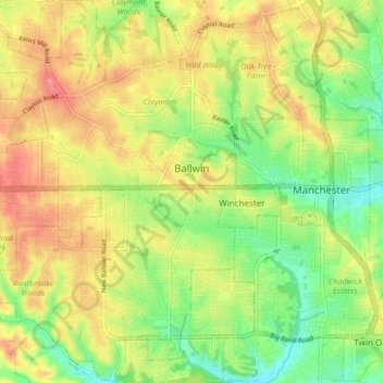 Carte topographique Ballwin, altitude, relief