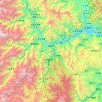 Carte topographique Shimian, altitude, relief
