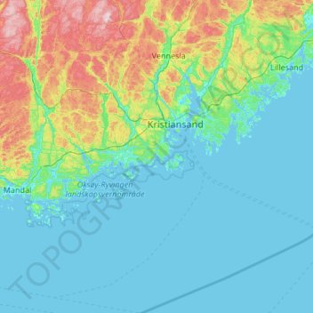 Carte topographique Kristiansand, altitude, relief