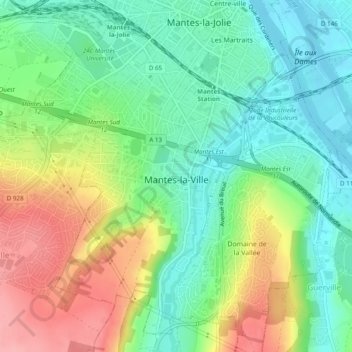 Carte topographique Mantes-la-Ville, altitude, relief