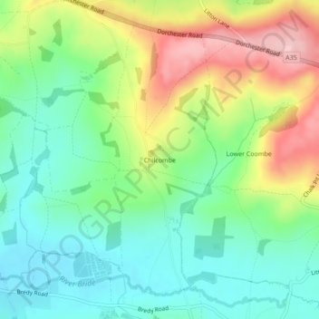 Carte topographique Chilcombe, altitude, relief