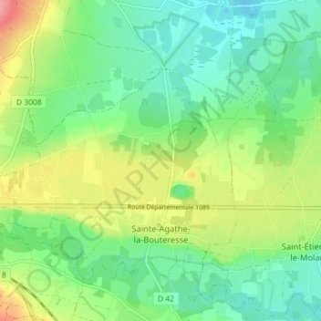 Carte topographique Sainte-Agathe-la-Bouteresse, altitude, relief