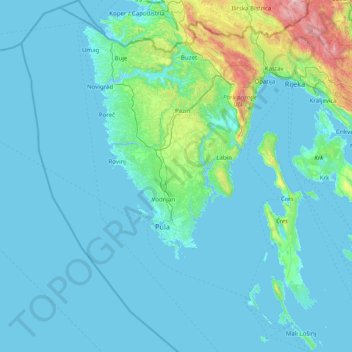 Carte topographique Comitat d'Istrie, altitude, relief