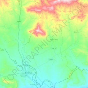 Carte topographique Hadjera Zergua, altitude, relief