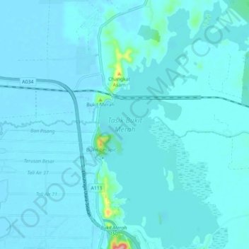 Carte topographique Tasik Bukit Merah, altitude, relief