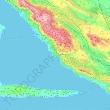 Carte topographique Makarska rivijera, altitude, relief