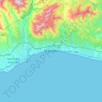 Carte topographique Marbella, altitude, relief