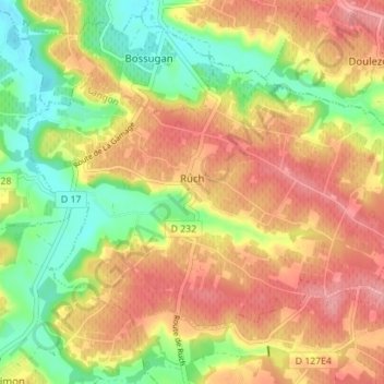 Carte topographique Ruch, altitude, relief
