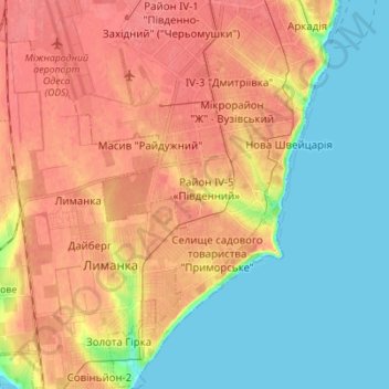 Carte topographique Kyivskyi Raion, altitude, relief