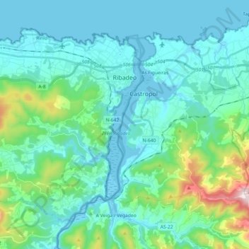 Carte topographique Ribadeo, altitude, relief