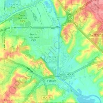 Carte topographique Fenton, altitude, relief
