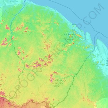 Carte topographique Guyane, altitude, relief