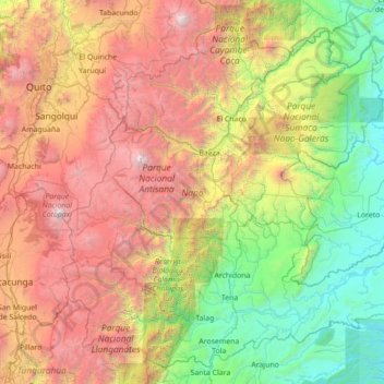 Carte topographique Napo, altitude, relief
