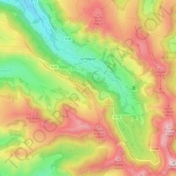 Carte topographique Le Falgoux, altitude, relief