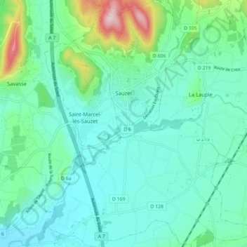 Carte topographique Sauzet, altitude, relief