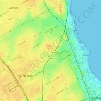 Carte topographique Olivos, altitude, relief