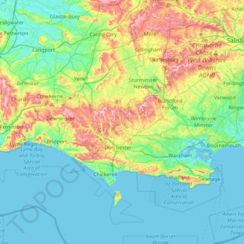 Carte topographique Dorset, altitude, relief