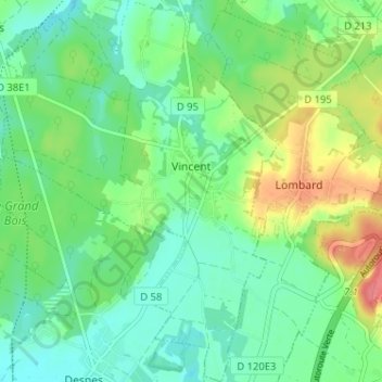 Carte topographique Vincent, altitude, relief