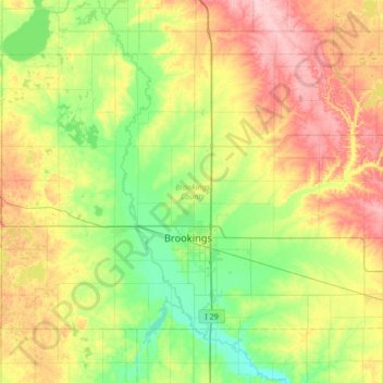 Carte topographique Brookings County, altitude, relief