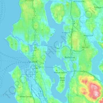 Carte topographique Lake Washington, altitude, relief