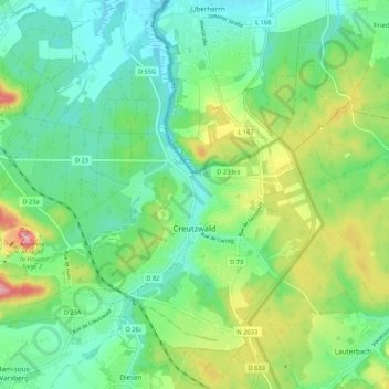 Carte topographique Creutzwald, altitude, relief
