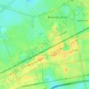 Carte topographique Caballito, altitude, relief