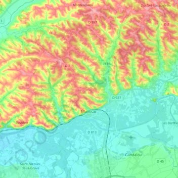 Carte topographique Moissac, altitude, relief