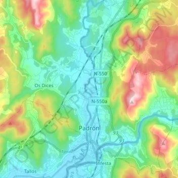 Carte topographique Padrón, altitude, relief