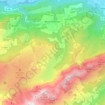 Carte topographique Mont-Saxonnex, altitude, relief