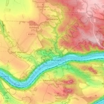 Carte topographique Wehlen, altitude, relief