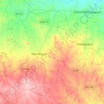 Carte topographique Nambiyur, altitude, relief