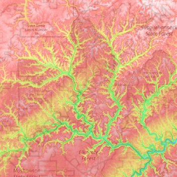 Carte topographique Elk State Forest, altitude, relief