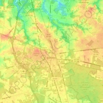 Carte topographique Glassboro, altitude, relief